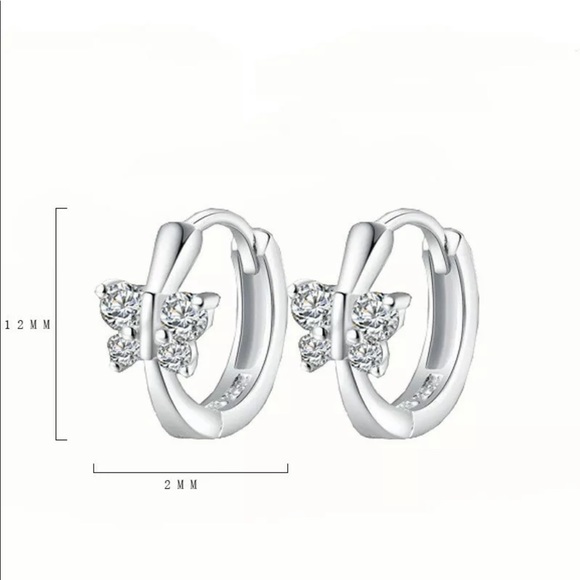 Silver Diamond Butterfly Huggie Hoop Earrings - Picture 5 of 7